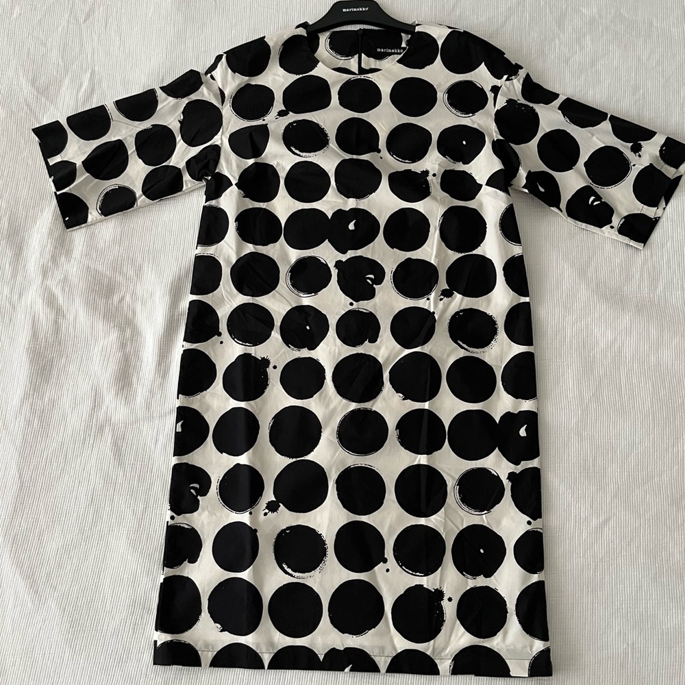 Marimekko Black Polka Dot Print Knee-Length Dress Sz 36 / Small